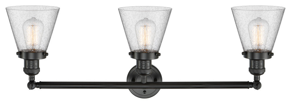 Small Cone 3-Light Bath Fixture, Seedy Glass, Matte Black