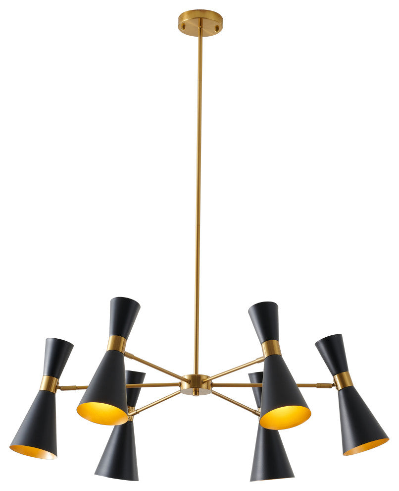 6-Light Gold Chandelier With Black Cone Shades