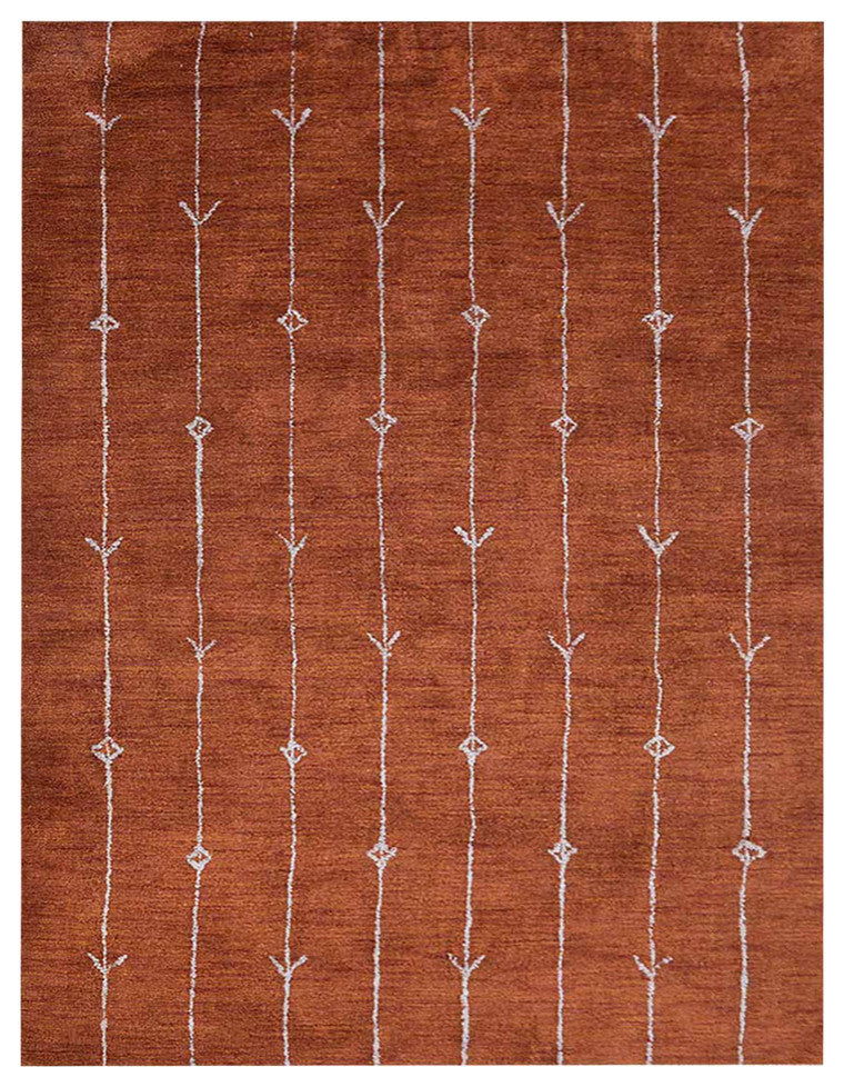 HAND KNOTTED LOOM SILK ECO-FRIENDLY AREA RUG-6'x9',Rectangle,Orange,Contemporary