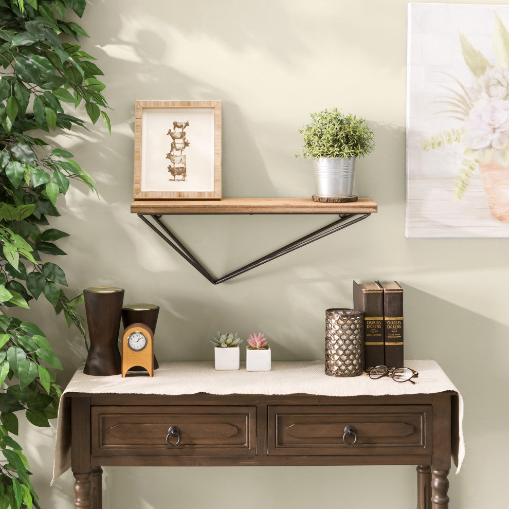 Danya B. Rustic Wall Mount Pine Wood Display Shelf With Asymmetrical Bracket