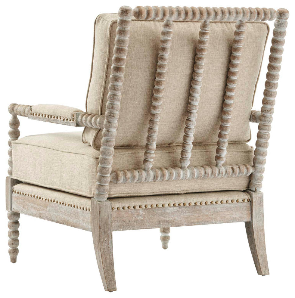Armchair Accent Chair, Nailhead, Beige, Fabric, Modern, Lounge Cafe Hospitality