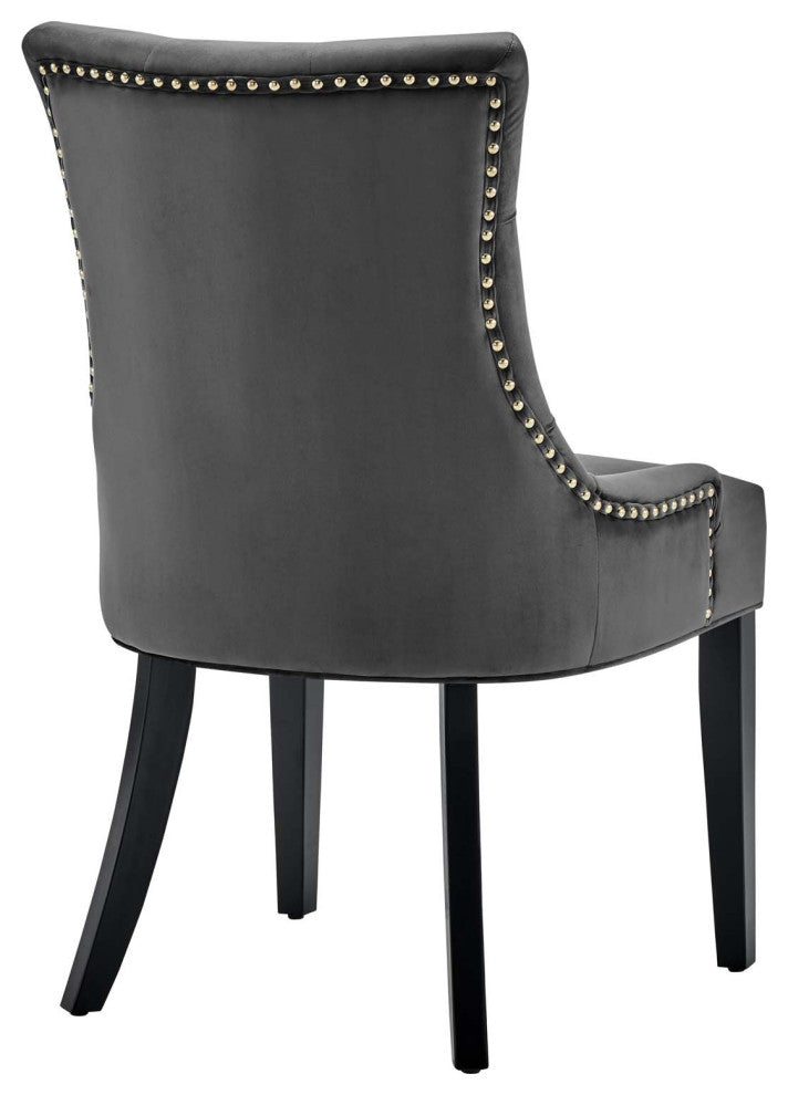 Tufted Side Dining Chair, Set of 2, Velvet, Wood, Dark Gray, Modern, Bistro