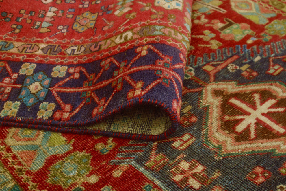 Fine Vintage Distressed Aekley Red/Navy Runner, 3'11x13'5