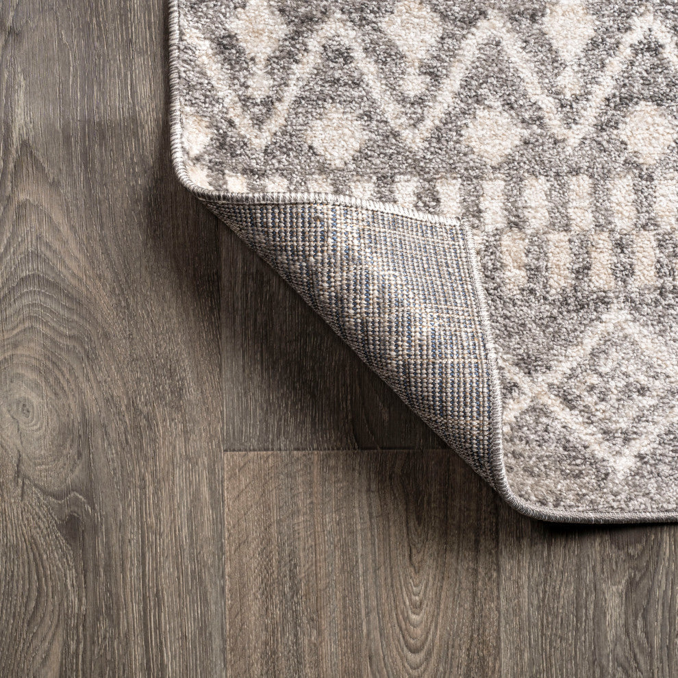 Ifrane Berber Geometric Stripe Runner Rug, Gray/Cream, 2x8