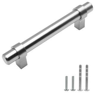 Brushed Nickel T Bar Handle Pull 3" (76mm) Hole Centers, 4-1/2" Overall Length