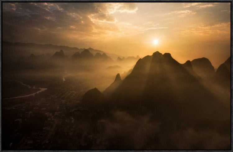 "Misty Sunrise" Framed Canvas Giclee by Nadav Jonas, 37x24"