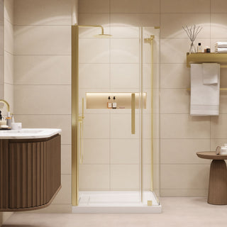 Pasadena 36"Wx36"Dx74 3/4"H Corner Pivot Shower Kit Gold Base