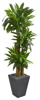 5.5' Cornstalk Dracaena Artificial Plant, Slate Planter, Real Touch
