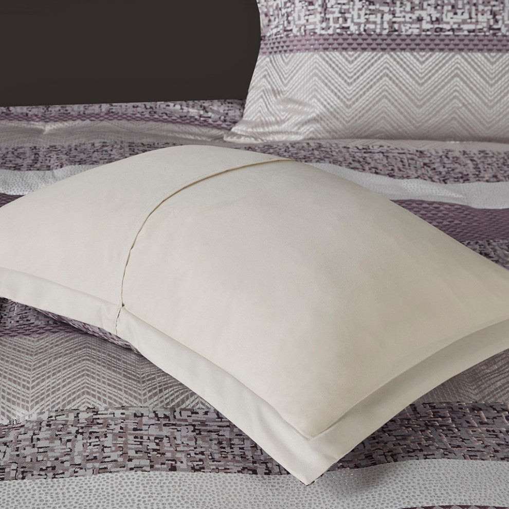 Madison Park Rhapsody Jacquard Stripe Mosaic 7-Piece Comforter Set, Purple