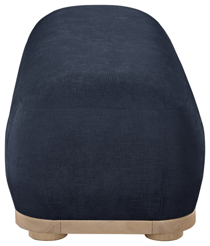 Calum Upholstered Bench, Navy, Chenille Fabric, Natural Finish