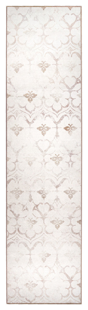 My Magic Carpet Leilani Damask Ivory Rug, 2.5'x10'