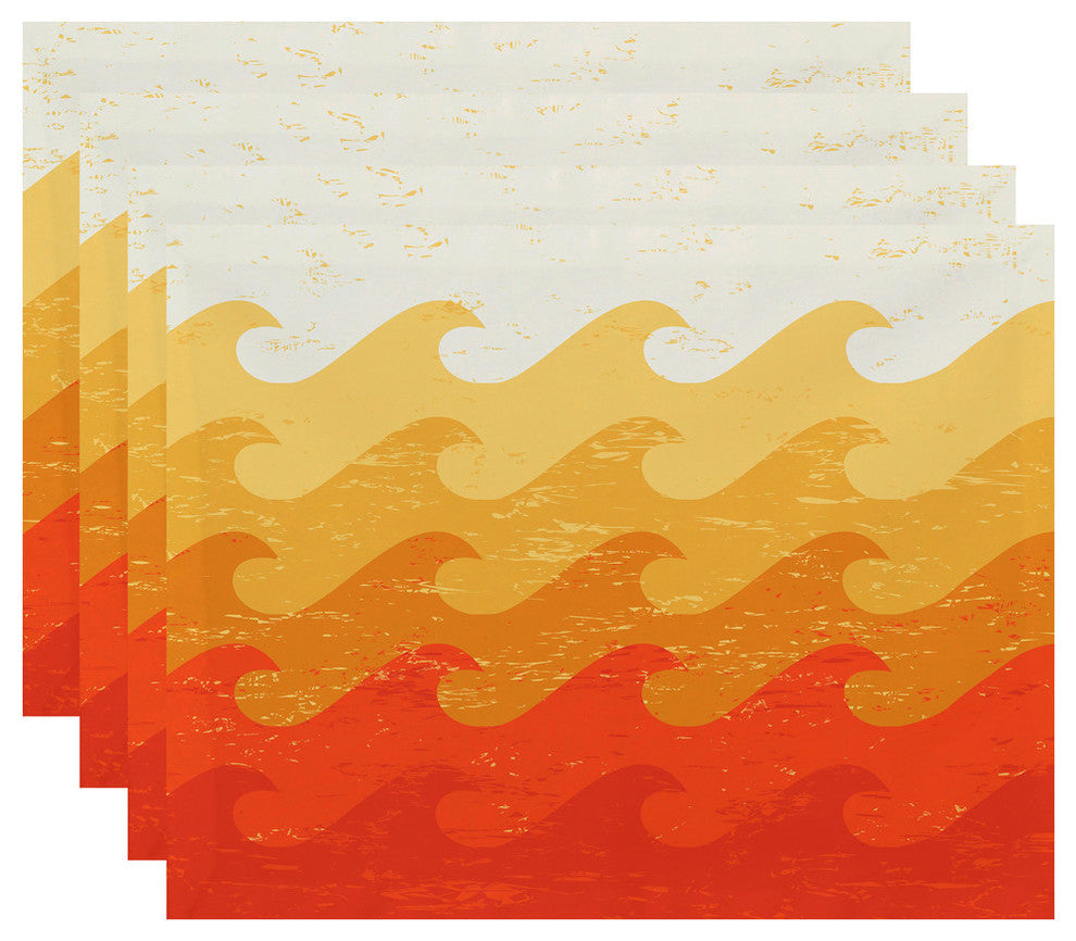 18"x14" Deep Sea, Geometric Print Pacemat, Yellow And Orange, Set of 4