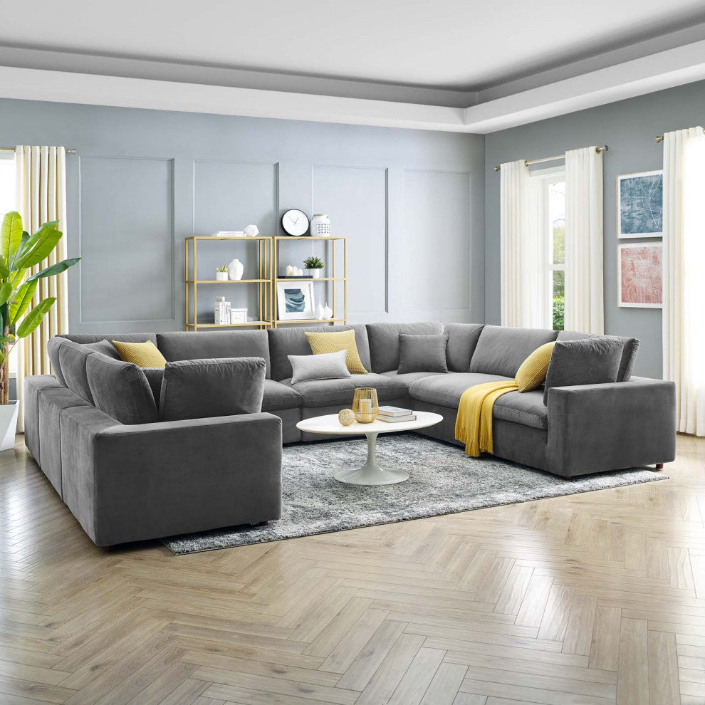Sectional Sofa Set, Velvet, Gray, Modern, Living Lounge Hotel Hospitality
