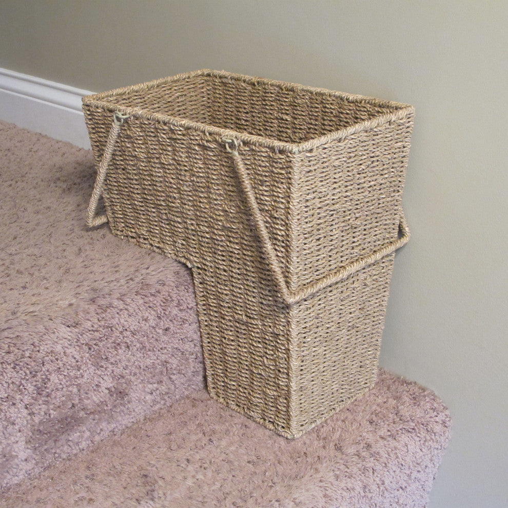 Wicker Stair Basket With Handles