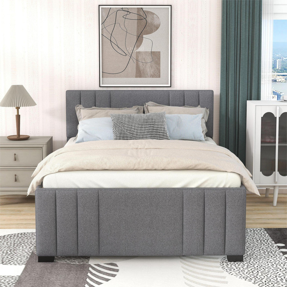 Gewnee Full Upholstered Platform Bed with Trundle in Grey