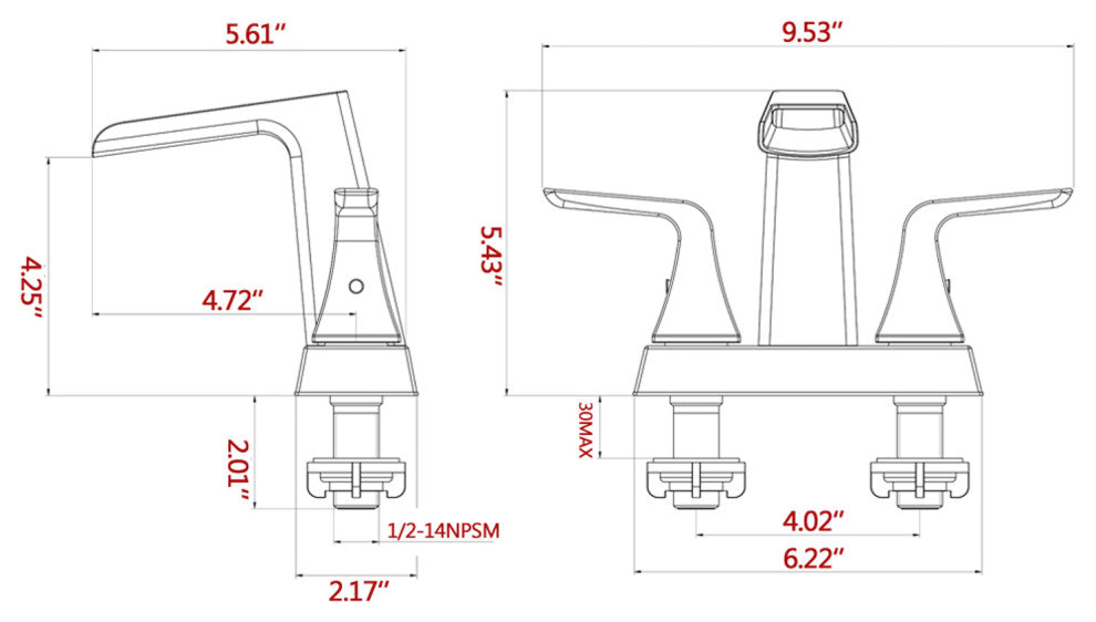 4" Centerset Waterfall Bathroom Faucet, Overflow Pop Up Drain, Matte Black