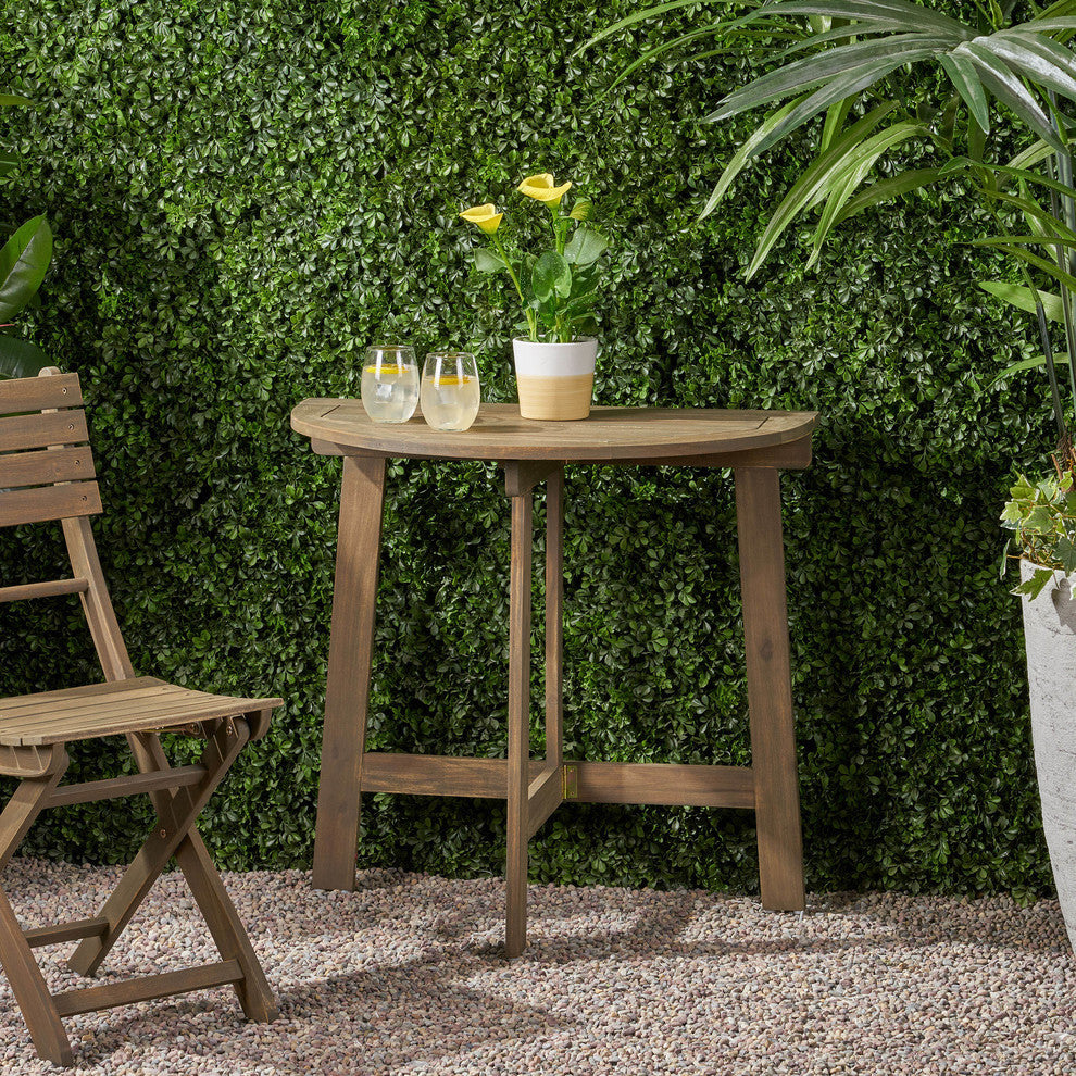 Sophia Outdoor Half-Round Acacia Wood Bistro Table, Gray Finish