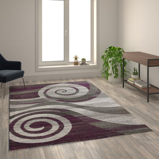 Clifton Collection Rectangle 8' x 10' Swirl Patterned Area Rug, Purple