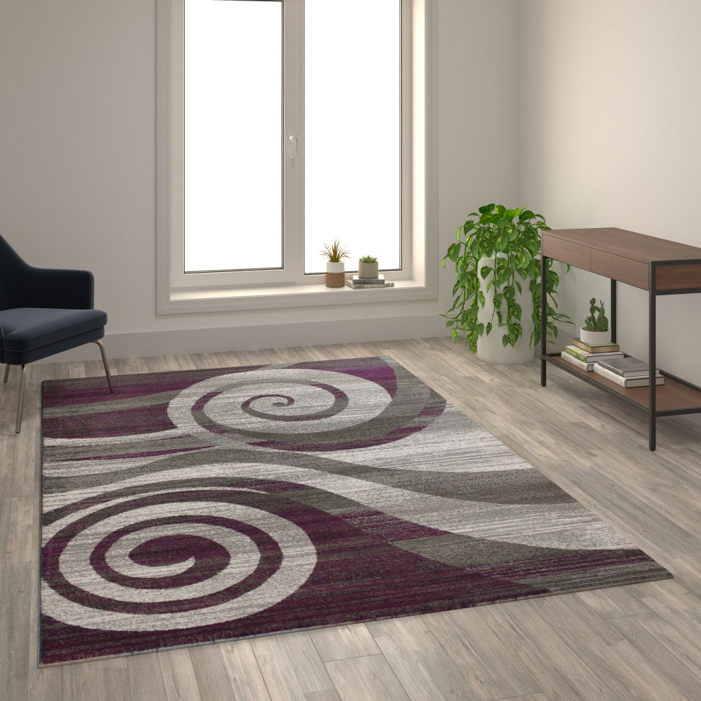 Clifton Collection Rectangle 8' x 10' Swirl Patterned Area Rug, Purple