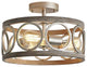 3 Light Semi Flush Mount Ceiling Lighting Fixture, Antique Wood Grain Drum