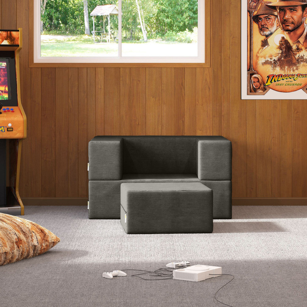 Jaxx Zipline Convertible Sleeper Chair & Ottoman / Twin-Size Bed, Charcoal