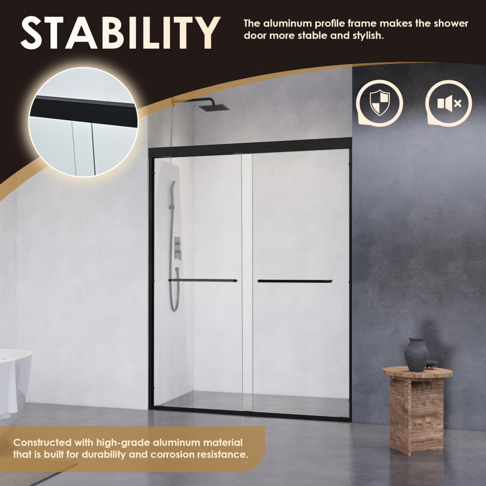 Ennis By Pass Framed Shower Door, Clear Glass, Matte Black, 60" W X 76" H