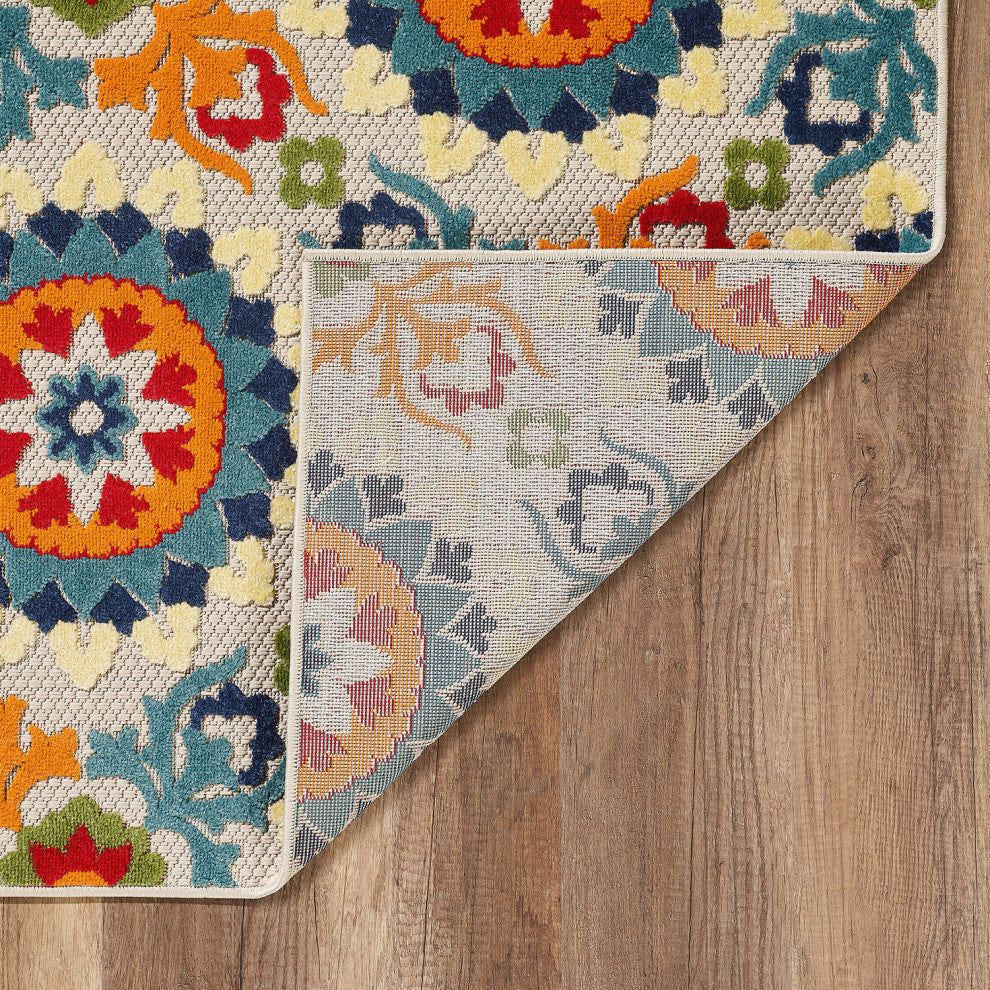 3"x5" Orange Floral Lattice Indoor Outdoor Area Rug