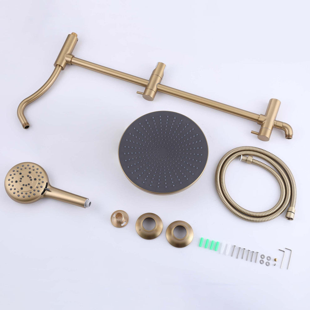 Shower System with 5 Settings Handheld Shower Head ( Not Included Rough Valves), Brushed Gold