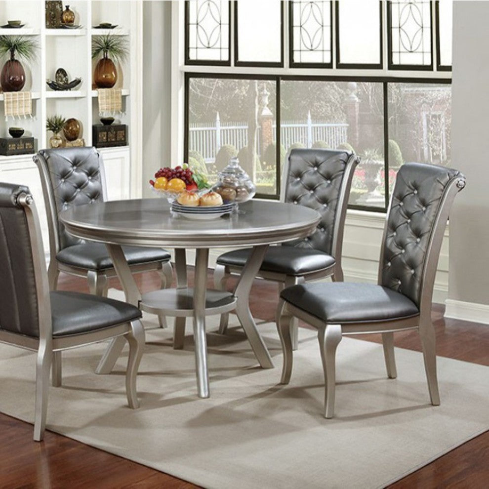 Benzara BM123802 Amina Contemporary Round Dining Table, Champagne