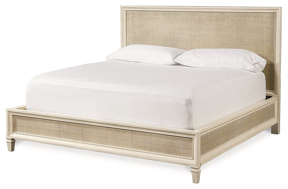 Country-Chic Woven Rattan Panel Bed Frame, King