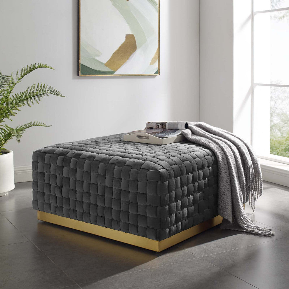 Accent Chair Ottoman, Square, Velvet, Gray, Modern, Lounge Hospitality