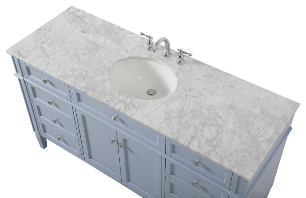 Home Living Vanity with Carrara White Marble Countertop, Gray, 60", Single Sink
