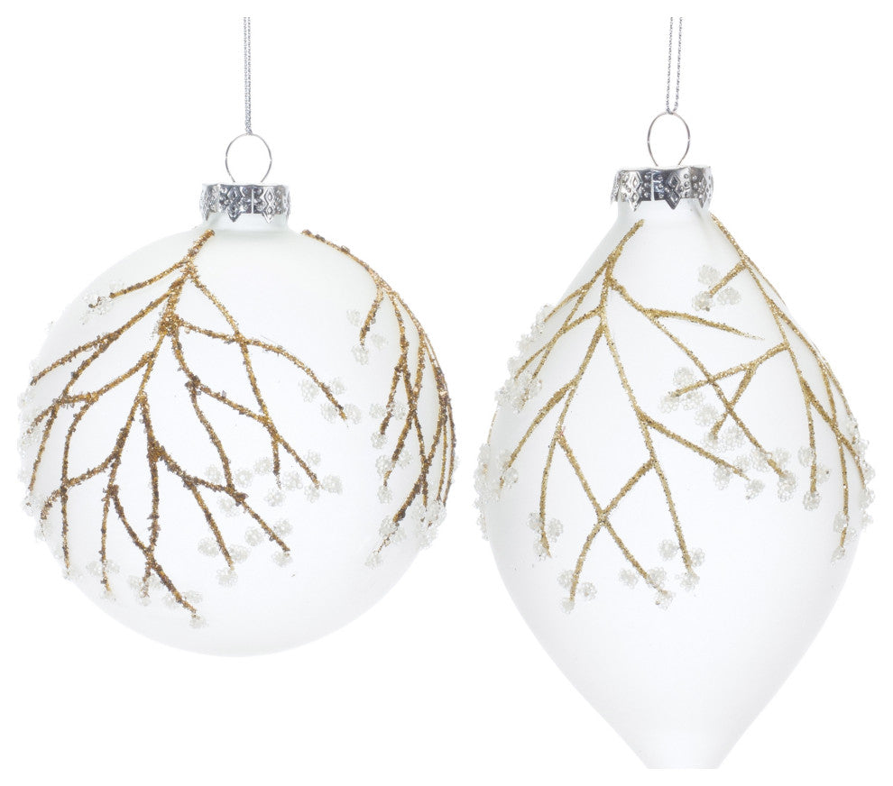 Glittered Glass Tree Branch Ornament, 6-Piece Set
