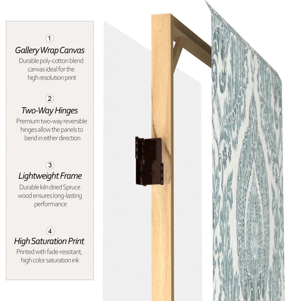 6'' Tall Double Sided Ivory Damask Canvas Room Divider