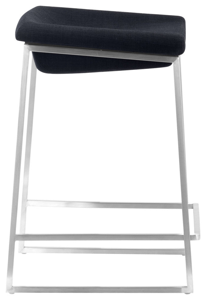 Set of Two Dark Gray and Stainless Indented Counter Stools