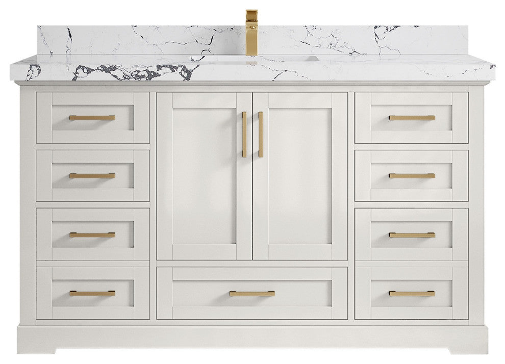 Boston 60" Single Bathroom Vanity in Alabaster 2" Viola Night