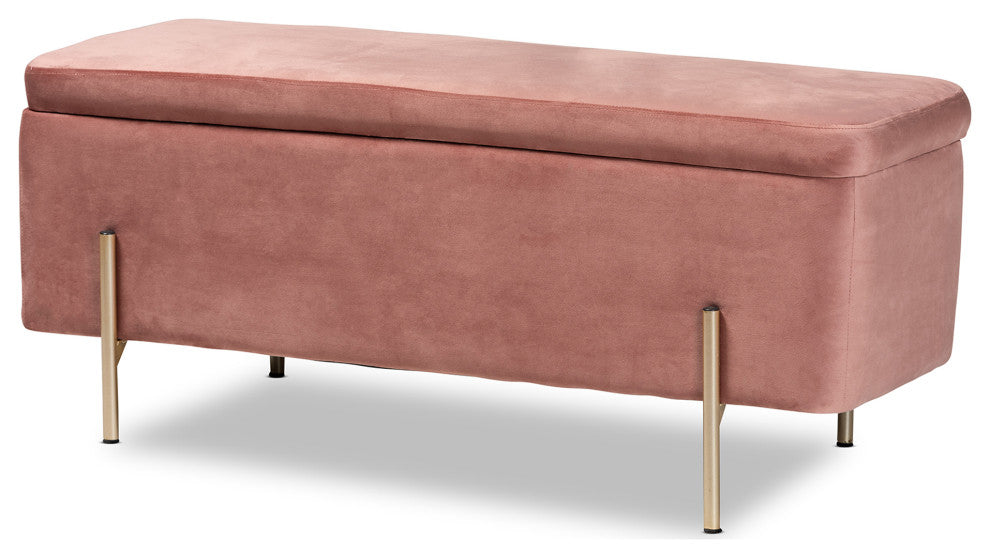 Aaran Glam Velvet Fabric Upholstered Storage Bench Pink