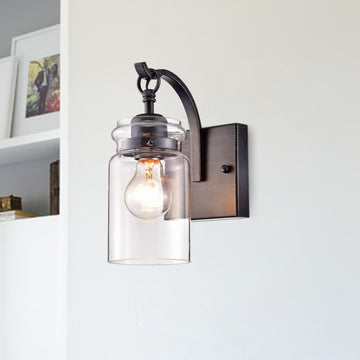 Daisy Glass Shade 1 Light Wall Sconce Single Light Antique Black