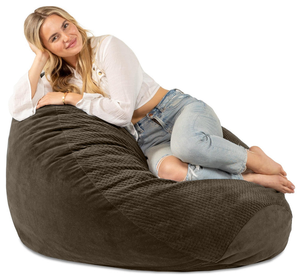Jaxx Koku, Designer Two-Tone Bean Bag Chair, Quilted Microvelvet, Espresso