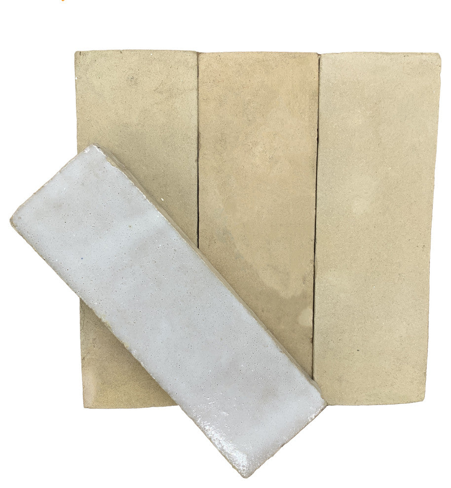 Moroccan Handmade 2x6 Solid Color Zellige Tile, Off-White, Piece