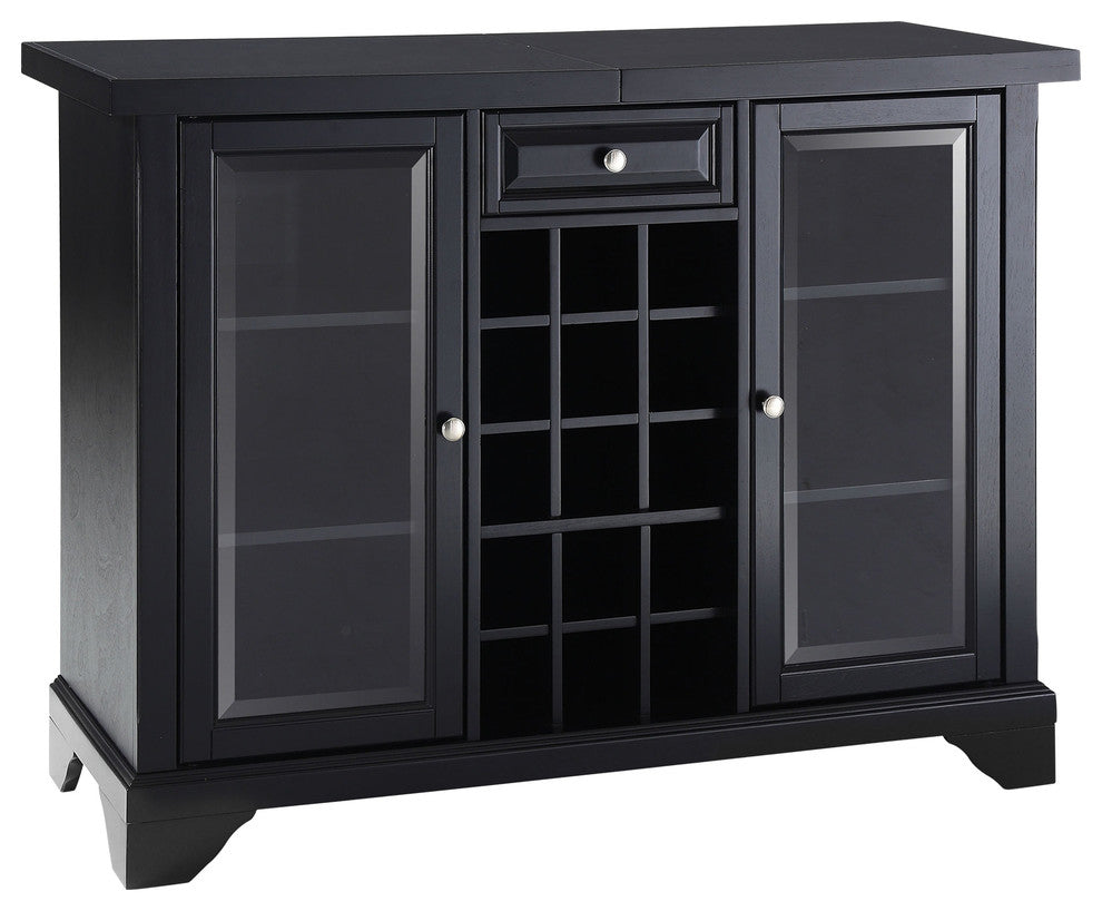 LaFayette Sliding Top Bar Cabinet, Black Finish
