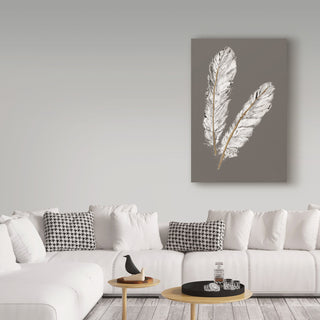 Chris Paschke 'Gold Feathers IV On Grey' Canvas Art, 32"x22"