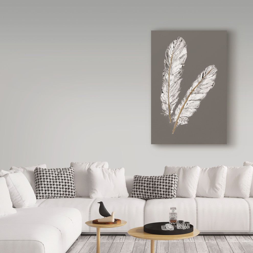 Chris Paschke 'Gold Feathers IV On Grey' Canvas Art, 32"x22"