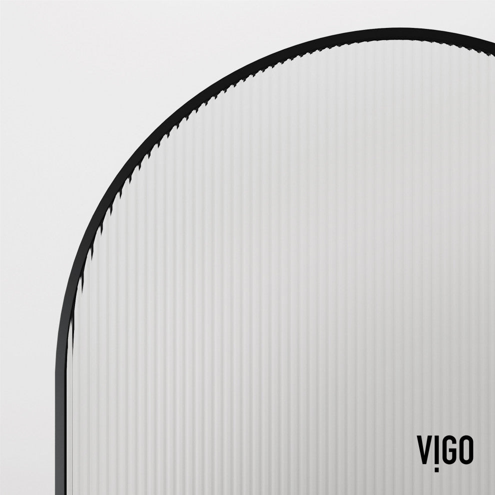 VIGO Arden 34" W x 78" H Framed Fixed Shower Screen, Matte Black, Fluted Glass
