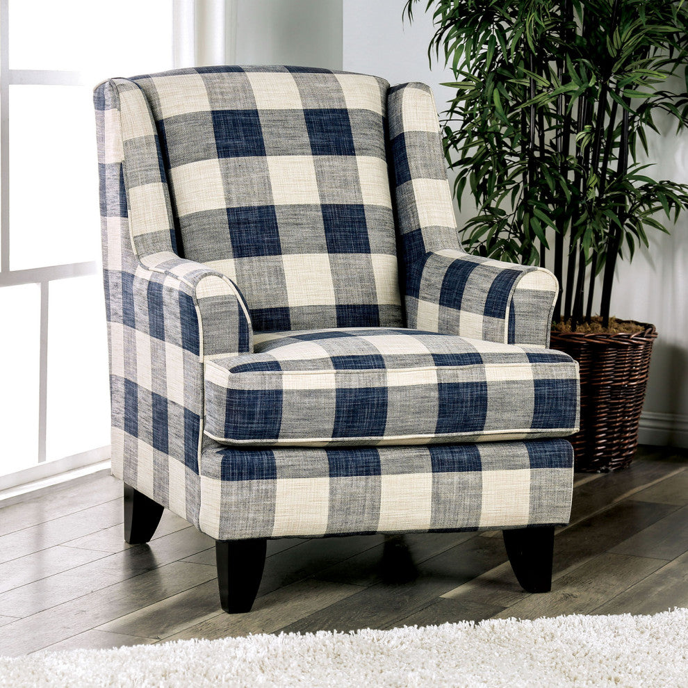 Fabric Chair with Checkered Pattern Design, Ivory