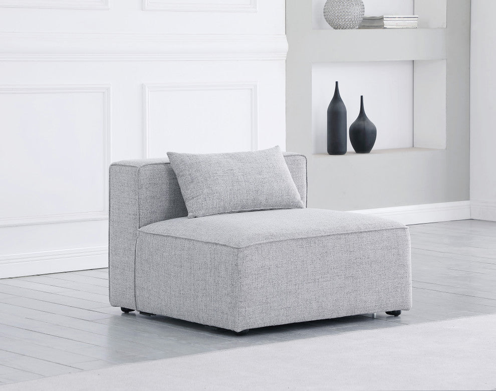 Cube Upholstered Modular Component, Gray, Linen Texured Fabric, Armless Chair