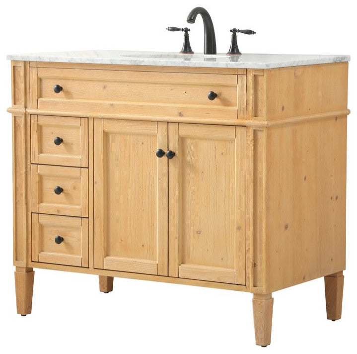 Home Living Vanity with Carrara White Marble Countertop, Natural Wood, 40", Single Sink