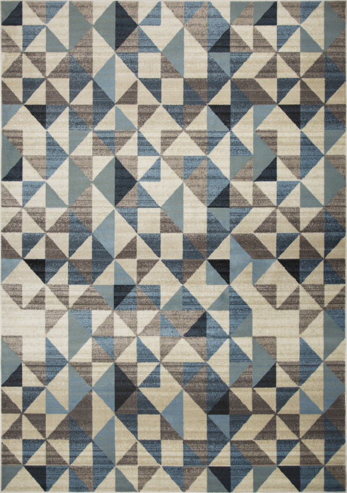 8"x11" Blue Beige Nested Diamonds Modern Area Rug