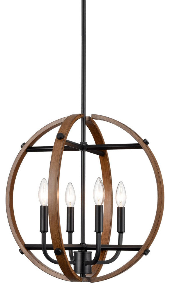 Farmhouse 4-Light Globe Pendant Light Wood Grain Finish