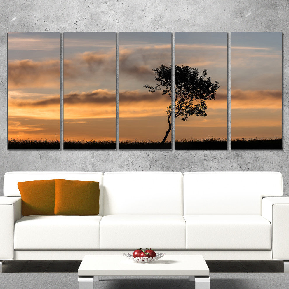 "Lonely Tree Silhouette Rightwards" Canvas Print, 5 Panel
